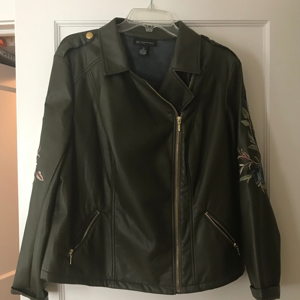 Olive Green Faux Leather Jacket